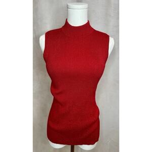 Nygard Collection Red Metallic Sleeveless Mock Neck Knit Top Women’s Medium